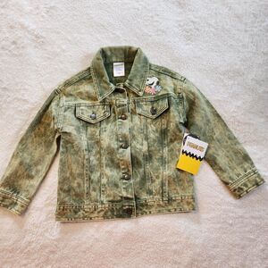 Peanuts Toddler Girls 5T Green Denim Acid Wash Snoopy Flowers Jacket NWT
